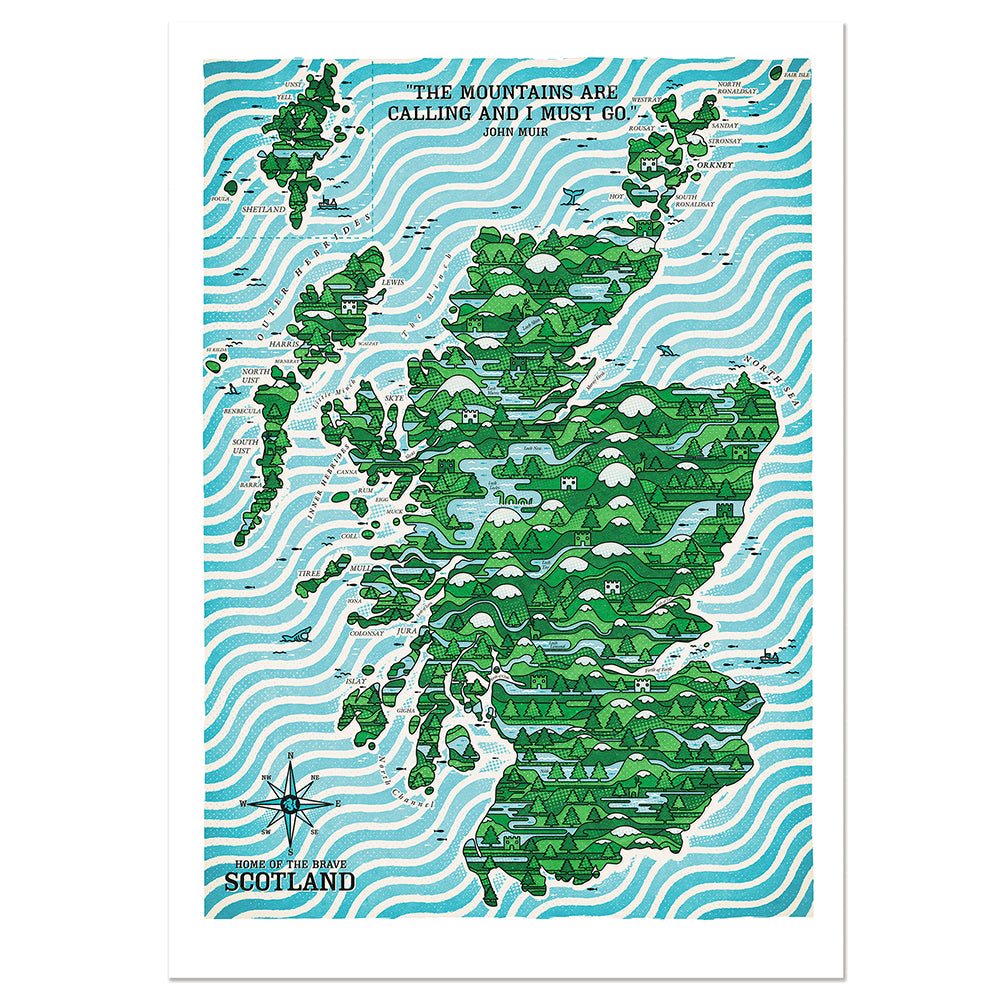 SCOTLAND WIRED MAP ART PRINT