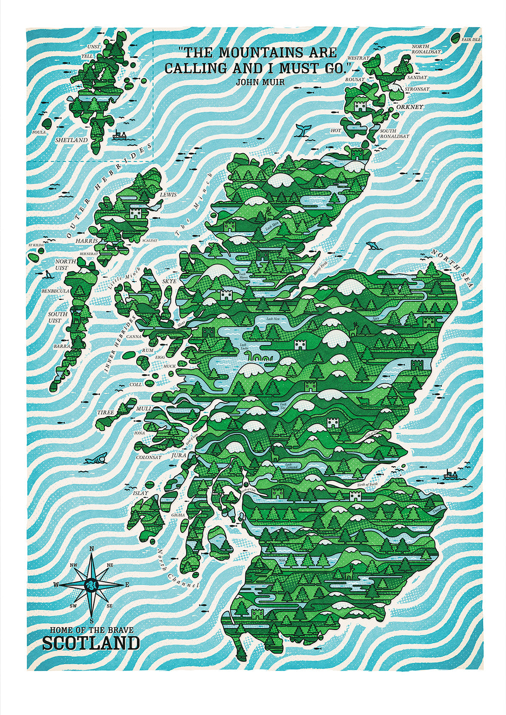 SCOTLAND WIRED MAP ART PRINT