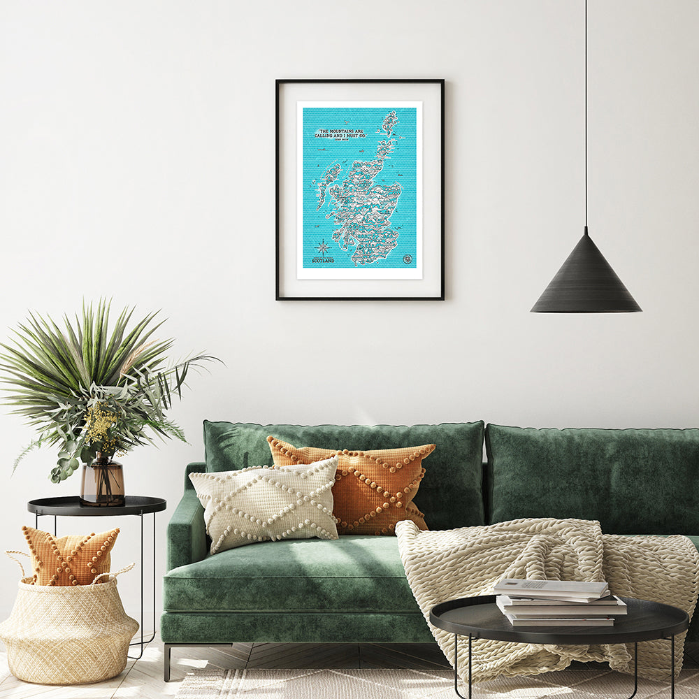 SCOTLAND BLUE WIRED MAP ART PRINT